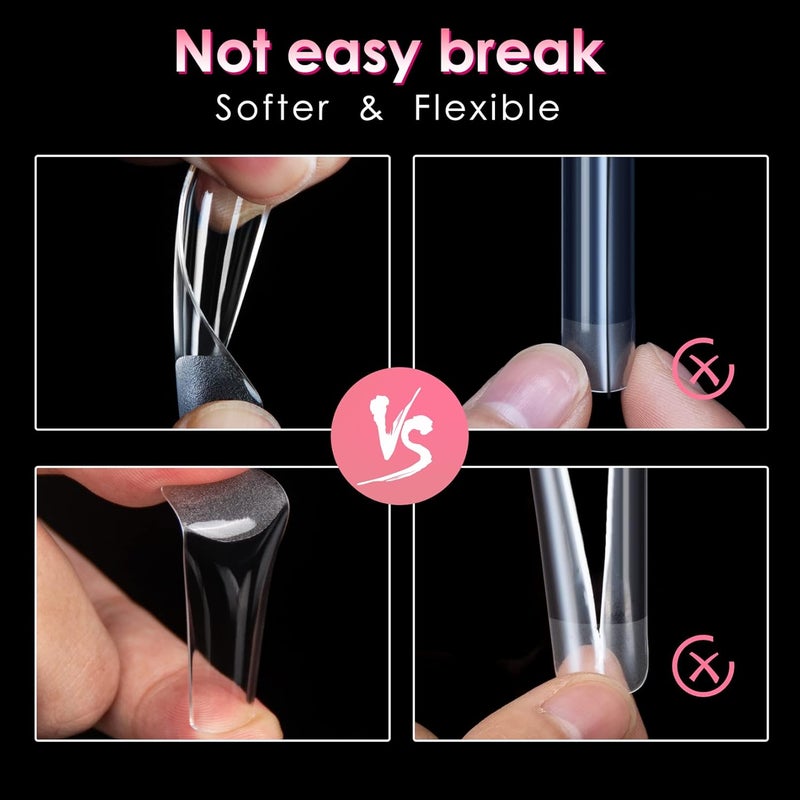 ranrose Long Straight Nails Tips,240PCS Full Cover Soft Gel Nail Tips for Acrylic Nails Professional 12 Size Pre-shaped XXL Straight Shape False Nail Half Matte Fake Nail for Press On Nail Extensions - Image 5